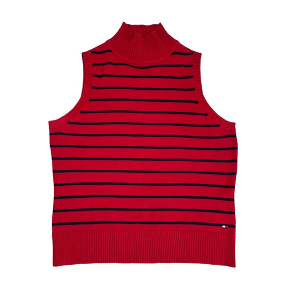Vintage Tommy Hilfiger Red Navy Striped Sweater Vest Women Large Preppy Y2K - Picture 1 of 9